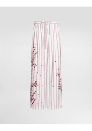 Dolce & Gabbana Poplin Trousers With Thread Floral Embroidery - Woman Pants And Shorts Multi-colored 44