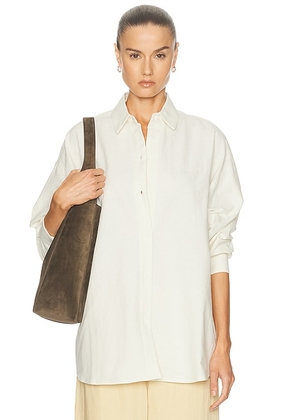 Fear of God ESSENTIALS Signature Button Up Brushed Oxford Shirt in Ivory - White. Size XS (also in L, M, S, XL).