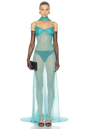 LaQuan Smith Neck Tie Gown in Turquoise - Teal. Size XS (also in L, S).