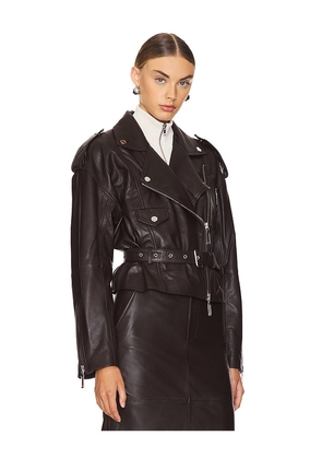 Camila Coelho Ambrosia Leather Moto Jacket in Brown. Size M. Also in L, S, XL, XS.