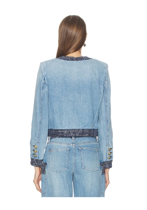 Alice + Olivia Landon Cropped Denim Jacket in Blue. Size M. Also in L, XS.