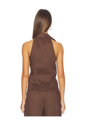 AEXAE Linen Sweetheart Top in Brown. Size M. Also in S, XS.