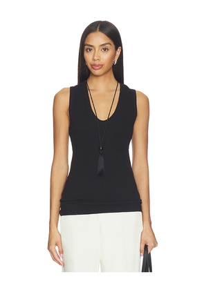Enza Costa Textured Rib Sleeveless U Top in Black. Size XS. Also in S, M, L.