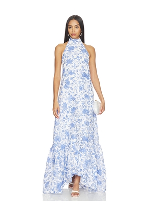ELLIATT Elin Halter Gown in White,Blue. Size XS. Also in S, M, L, XL.