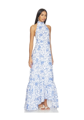 ELLIATT Elin Halter Gown in White,Blue. Size XS. Also in S, XXL.