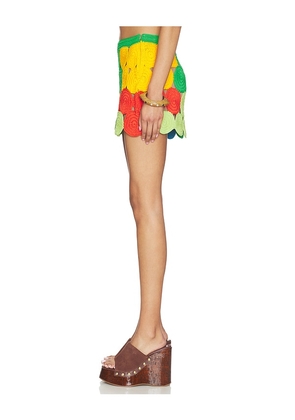 SIMONMILLER Beep Beep Mini Skirt in Green,Brown. Size XS. Also in M, S.