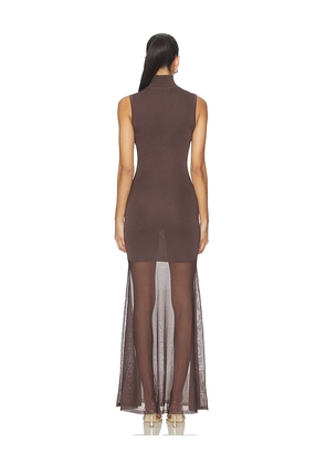 SEROYA Amine Knit Maxi Dress in Brown. Size L. Also in XS, S, M.