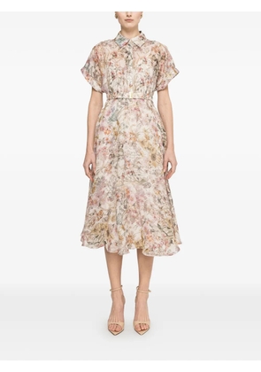 NISSA belted floral print dress - Neutrals