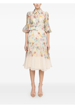 NISSA printed organza midi dress - Neutrals