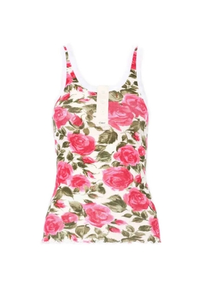 Chloé rose-print ribbed jersey tank top - Pink