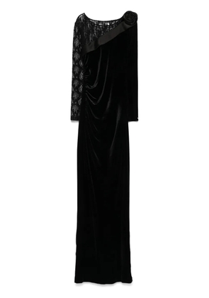 NISSA lace-insert velvet maxi dress - Black