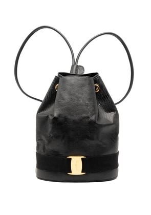 Ferragamo Pre-Owned 2000-2026 Lizard Embossed Leather Vara Bow Drawstring backpack - Black