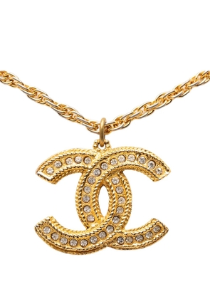 CHANEL Pre-Owned 1970-1980 CC Gold Plated Strass Pendant Necklace costume necklace