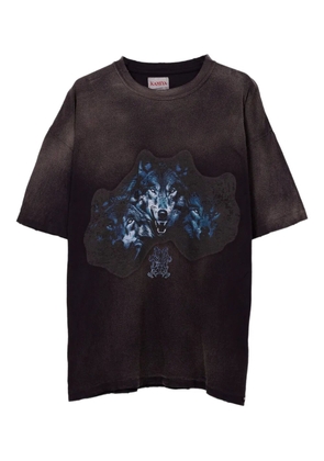 KAMIYA wolf-print distressed T-shirt - Black