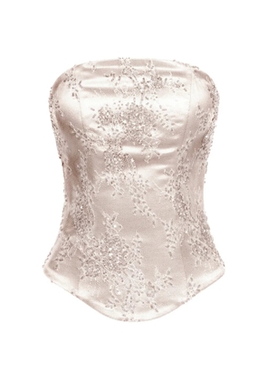 ALEXIA & ANTONIA embellished lace top - Neutrals