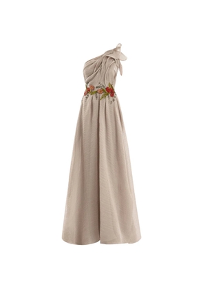 Gemy Maalouf floral-embroidered one-shoulder maxi dress - Neutrals
