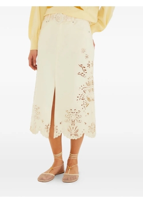 FARM Rio laser-cut scallop long skirt - Neutrals