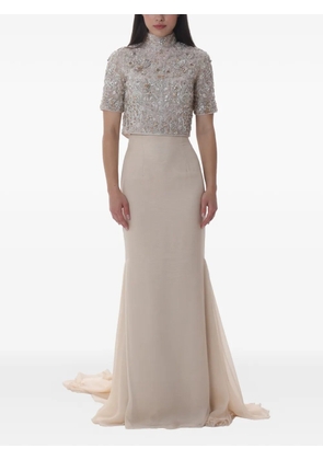 Dina Melwani crystal-embellished top and maxi skirt - Neutrals