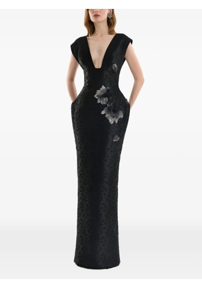 Gemy Maalouf plunging jacquard maxi dress - Black