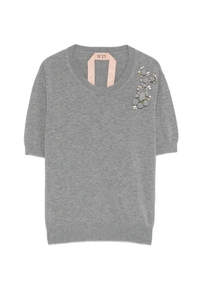 Nº21 round-neck embellished knitted top - Grey