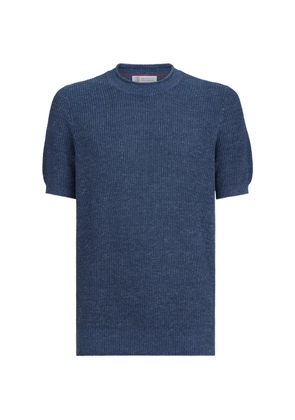 Brunello Cucinelli linen and cotton half English rib knit T-shirt - Blue