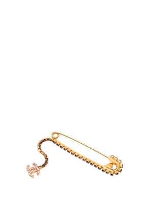 CHANEL Pre-Owned 2002 CC Gold Plated Crystal Embellished Safety Pin Brooch costume brooch