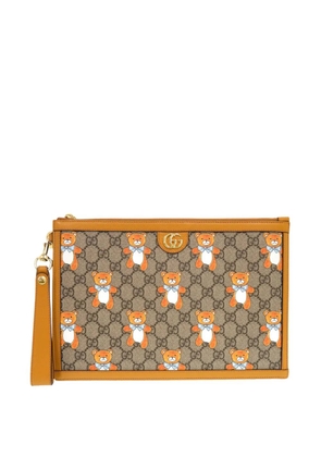 Gucci Pre-Owned 2021 Limited Edition Kai GG Supreme Teddy Bear Wristlet clutch bag - Neutrals