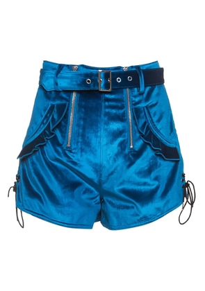 Self-Portrait belted ruffled shorts - Blue