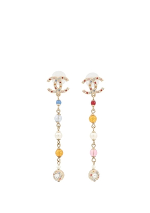 CHANEL Pre-Owned 2020 CC Gold Plated Strass Faux Pearl Swing Push Back Earrings costume earrings