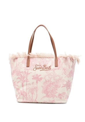 MC2 Saint Barth fringed palm-print tote bag - Neutrals