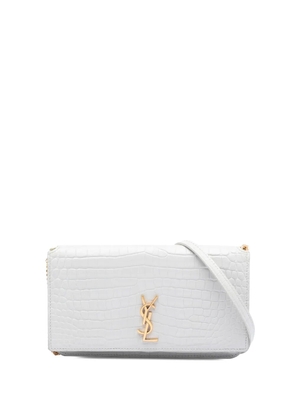 Saint Laurent Pre-Owned 2021 Croc Embossed Leather Monogram Cassandre crossbody bag - White