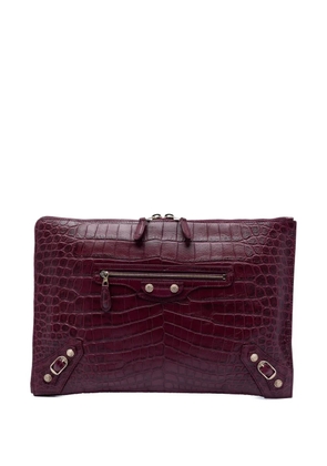 Balenciaga Pre-Owned 2016 Croc Embossed Calfskin Motocross Giant 12 Zip Around Flat clutch bag - Red