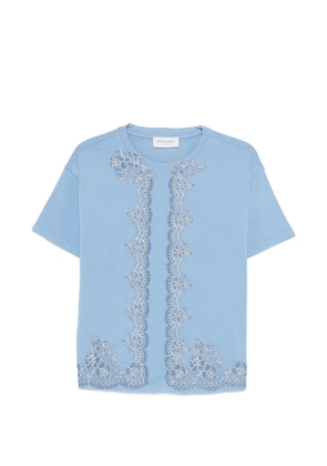 ERMANNO FIRENZE lace-trim embroidered T-shirt - Blue