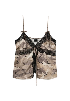 PINKO camouflage-print lace-trim top - Neutrals