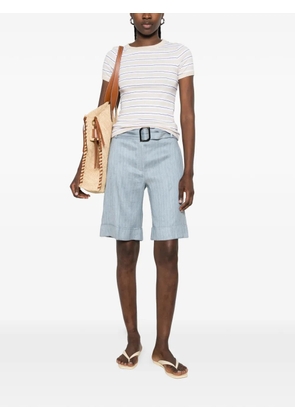 D.Exterior pinstripe belted shorts - Blue