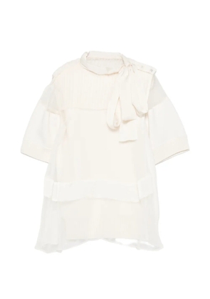 sacai pussy-bow panelled top - Neutrals