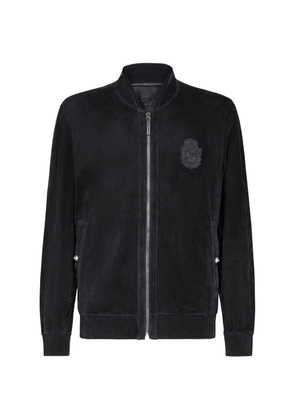 Billionaire crest-patch leather jacket - Blue