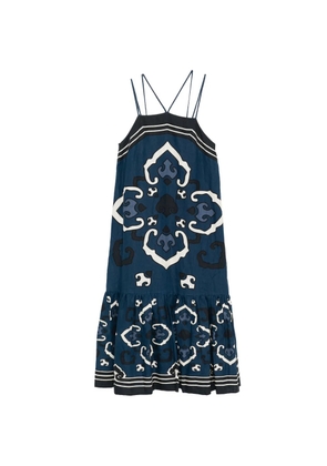 Sea printed strap midi dress - Blue