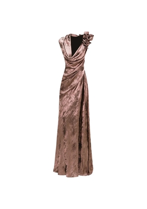 Gemy Maalouf shimmer sandwash flowers maxi dress - Brown