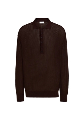 Ferragamo long sleeve knitted silk polo shirt - Brown