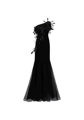 Gemy Maalouf asymmetrical feather neckline dress - Black