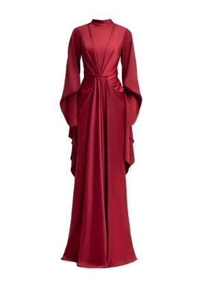 Gemy Maalouf draped-waist ruffled-sleeve maxi dress - Red