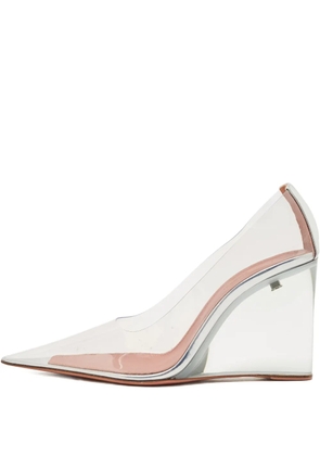 Amina Muaddi Ane leather wedge pumps - White