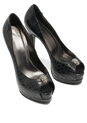 Philipp Plein c145mm crocodile-embossed Skull pumps - Black