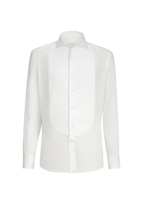 Brunello Cucinelli Sea Island cotton twill basic fit shirt with point collar and pleated bib and cuffs - White
