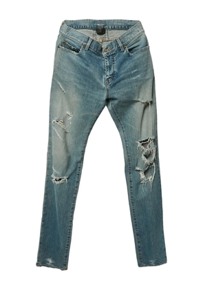 Saint Laurent Pre-Owned 2024 Ripped Leather Patch Jeans - Blue