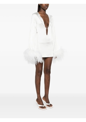Oséree feather-trim mini dress - White