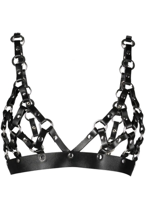 Roberto Cavalli leather harness cropped top - Black
