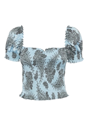 SANDRO paisley-print smocked blouse - Blue