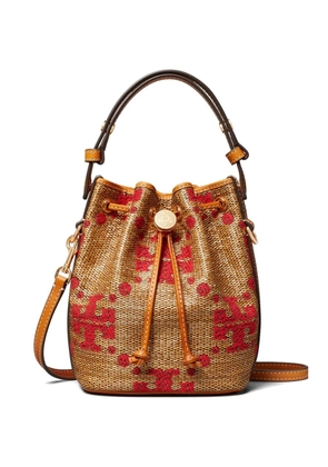 Tory Burch T Monogram straw mini bucket bag - Neutrals